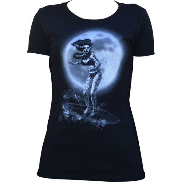 Joey Rotten Tops - Aloha Bride Surfing Frankenbride Black Tee S-2XL